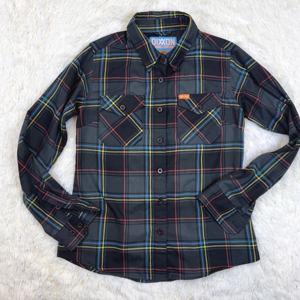 Dixxon Flannel Womens Medium Plaid Get On Moto! Fest D-Tech Button Down Shirt